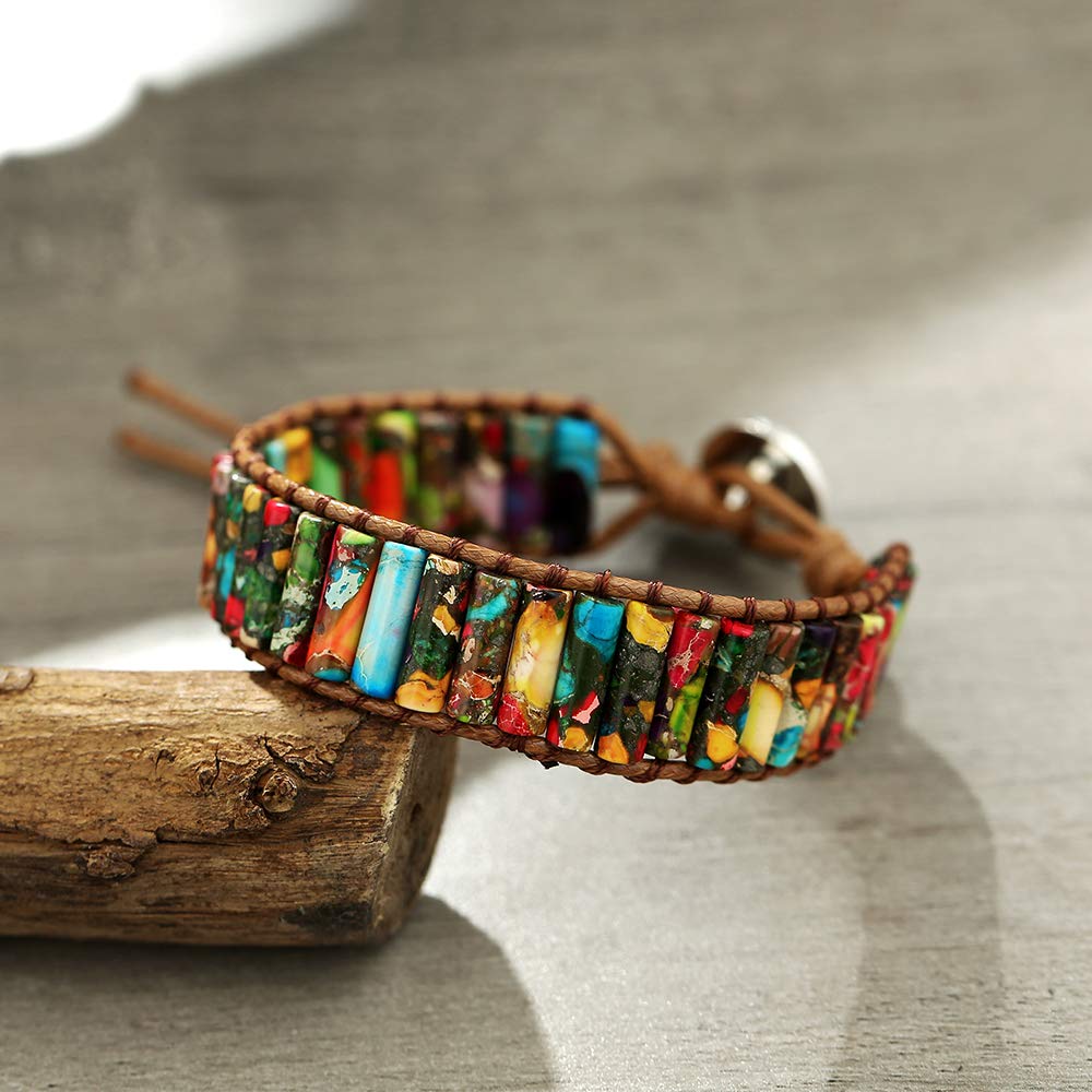 Plumiss Handmade Imperial Jasper Vegan Wrap Bracelets for Women Men