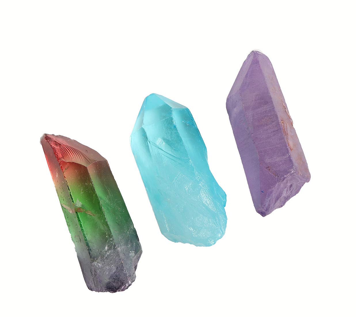 JIC Gem 4 pcs Auqa Aura, Angel Aura, Angel Amethyst, Tourmaline Healing Crystal Single Point Wand Natural Gemstone Polished Tumbled Stone or Crystal Healing, Reiki, and Home Decor