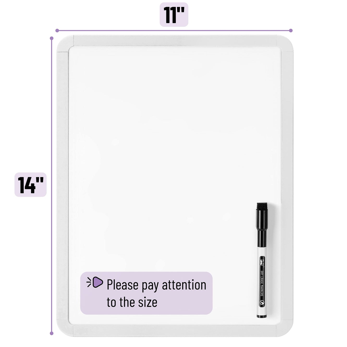 Mr. Pen- Dry Erase Board, 14” x 11” with a Black Dry Erase Marker, White Frame, Small Mini White Board for Students, Fridge, Wall, Locker, Includes Double Sided Tapes