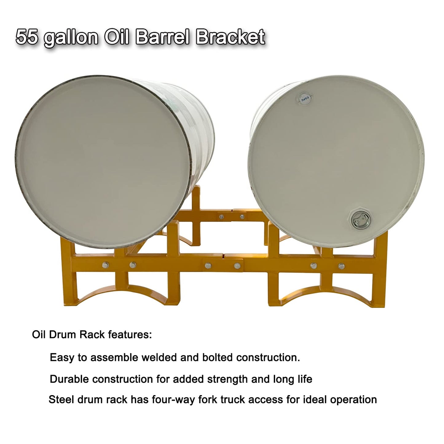 Koxuyim Heavy Duty Oil Drums Rack Stackable 55 Gallons 2200Lbs Load Capacity, Mobile Oil Barrel Bracket with Four-Way Fork Truck Access, Drum Rack Steel Powder Coated Yellow