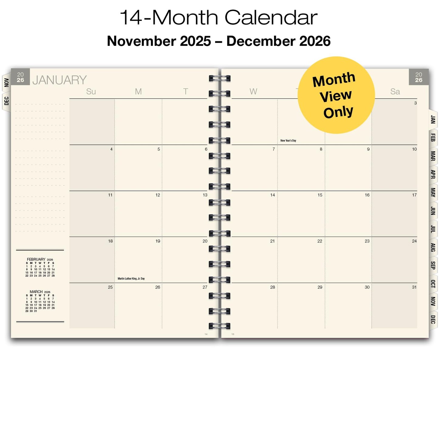 ESSENTIAL 2026 Monthly Planner with Tabs, 8.5"x11": 14 Months (November 2025 - December 2026), Professional, Simple, Easy-to-Use Design and Frosted Poly Cover for Extra Protection (Frosted)