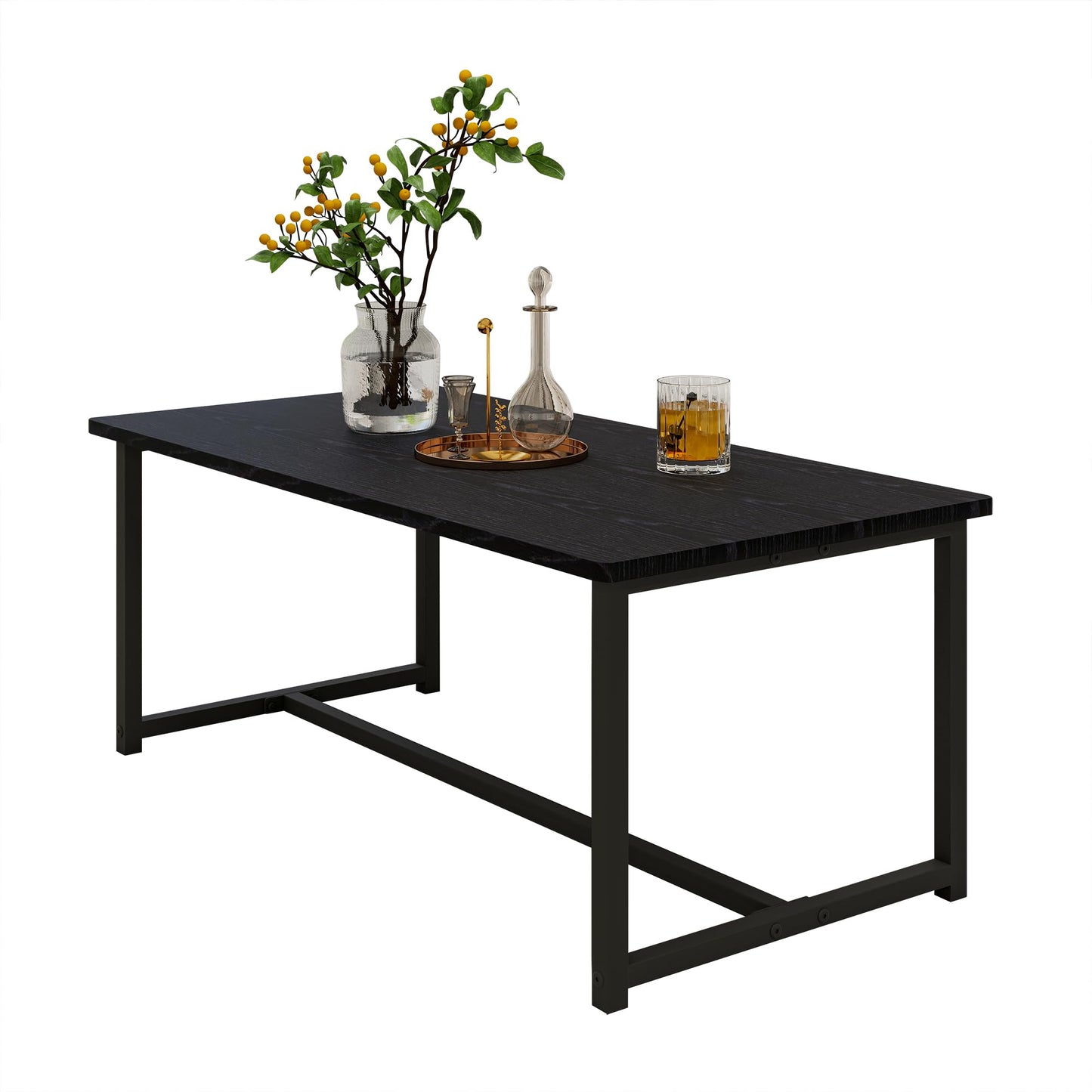 VERFARM 35.4" Rectangular Coffee Table for Living Room, Modern Industrial Style Coffee Table Center Table with Metal Frame for Small Space, Apartment, Office, Easy Assembly, Black
