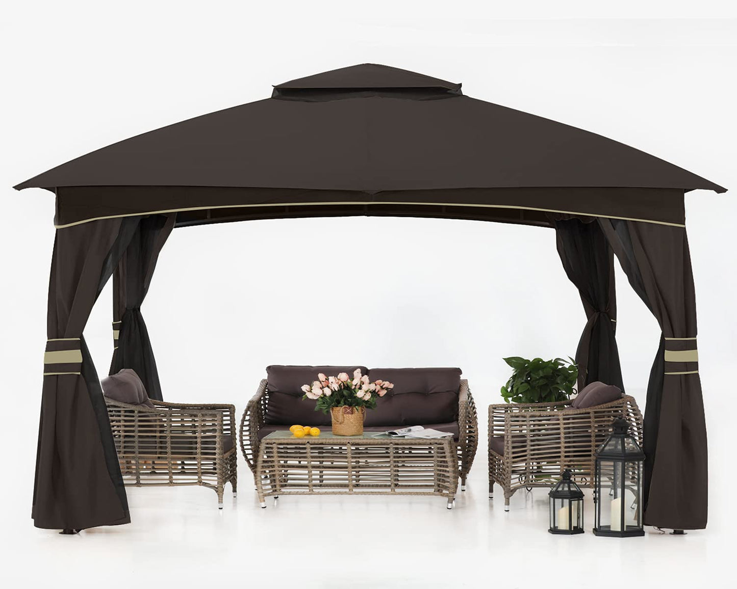ABCCANOPY 10x12 Outdoor Gazebo - Patio Gazebo with Mosquito Netting, Outdoor Canopies for Shade and Rain for Lawn, Garden, Backyard & Deck (Brown)