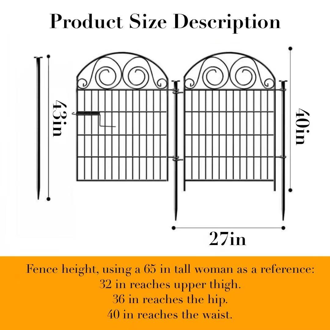 Getlay Tall Garden Animal Barrier Fence With Gate, 40 in(H)×27 in(L) 8 Panels Dog Digging Fences Barrier, Black Metal Temporary Fencing, Reusable Defense Fence For Outdoor Yard. Total 17.5 Ft│Patented