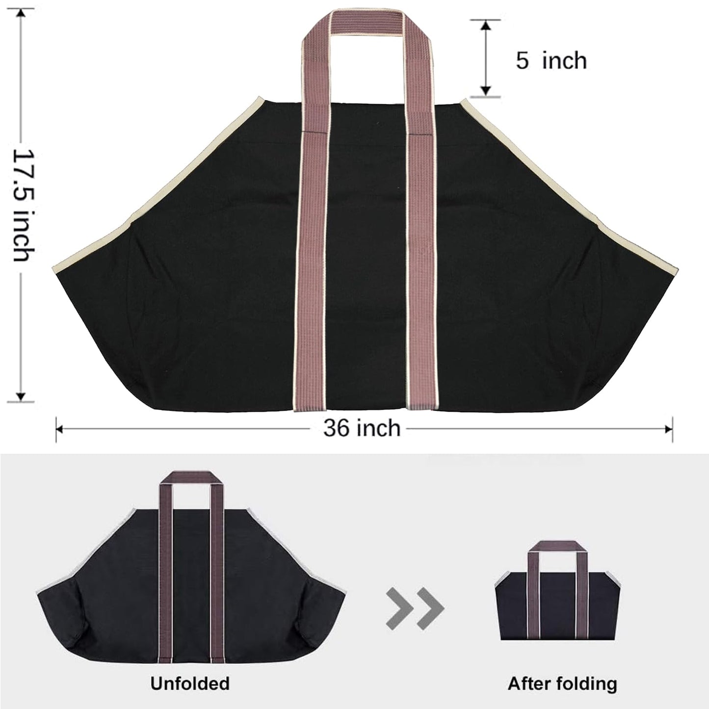 AMAGABELI Large Canvas Log Tote Bag Firewood Carrier Heavy Duty Fireplace Log Holder Fire Wood Carriers Carrying with Handle Wood Sling Fire Place Outdoor Cabin Stove Accessories Black-Enclosed Ends