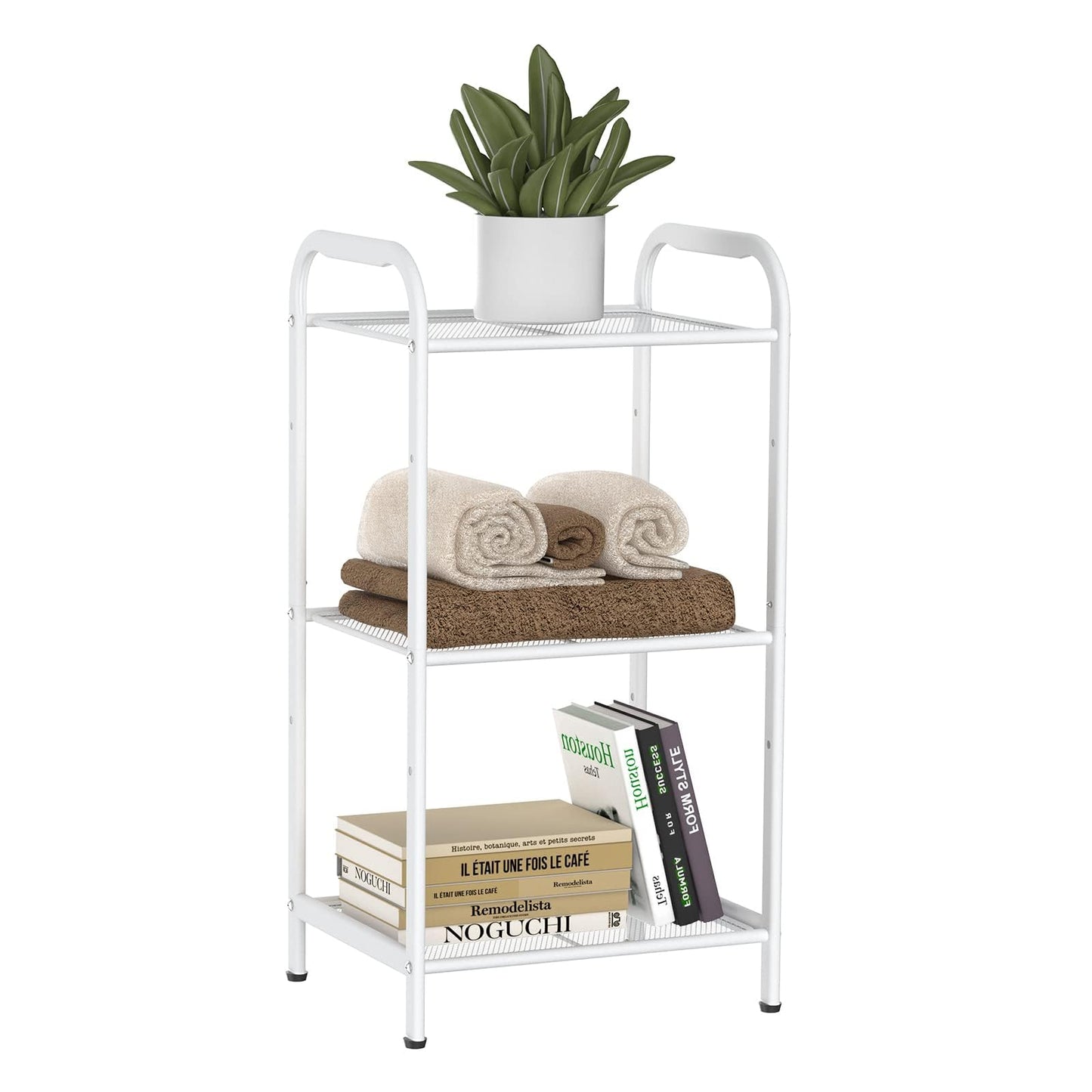 MAX Houser Storage Rack with Shelf,Industrial Style Extendable Plant Stand, Standing Shelf Units for Kitchen, Bathroom, Office,Living Room, Balcony, Kitchen (White, 3 Tier)