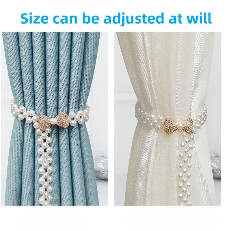 Funny live Curtain Tiebacks, 2 Pack Curtain Ties Outdoor Elegant Decorative Tie Backs Modern Pearl Tiebacks for Drapes Window Curtain Holdbacks for Draperies Accessories (Pearl Bow)
