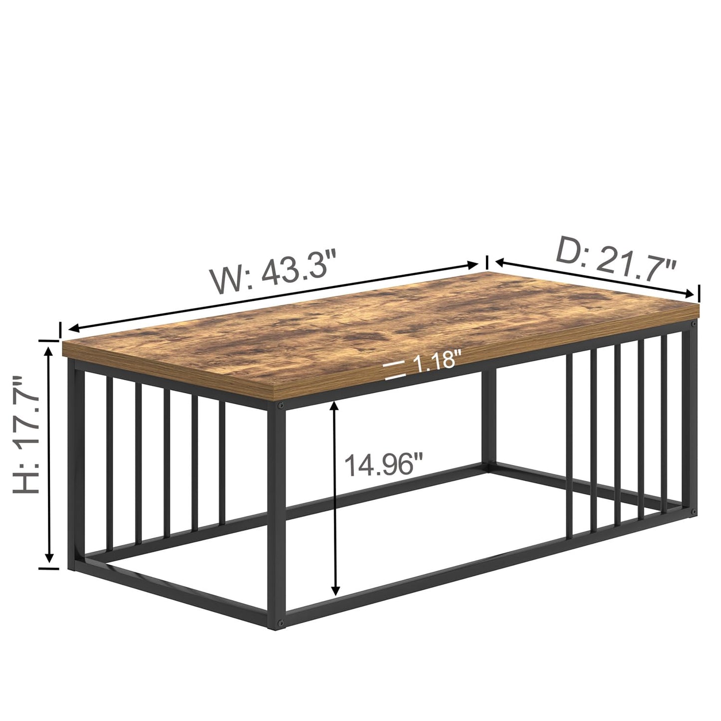 FOLUBAN Coffee Table, Modern Wood and Metal Living Room Table, Industrial Rectangle Cocktail Tea Table, Rustic Brown, 43.3 Inch
