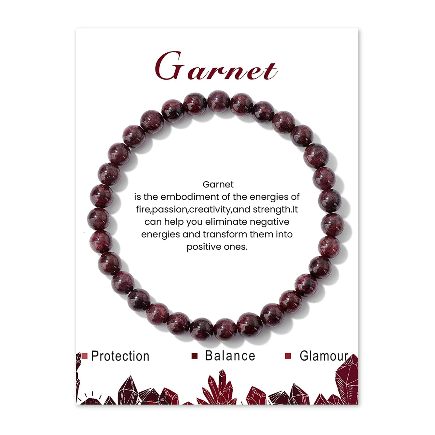 Garnet Bracelet for Women 6mm Handmade Garnet Crystal Bracelet Garnet Beaded Bracelets Stretch Gemstone Bracelet Healing Crystal Bracelets Garnet Jewelry for Women
