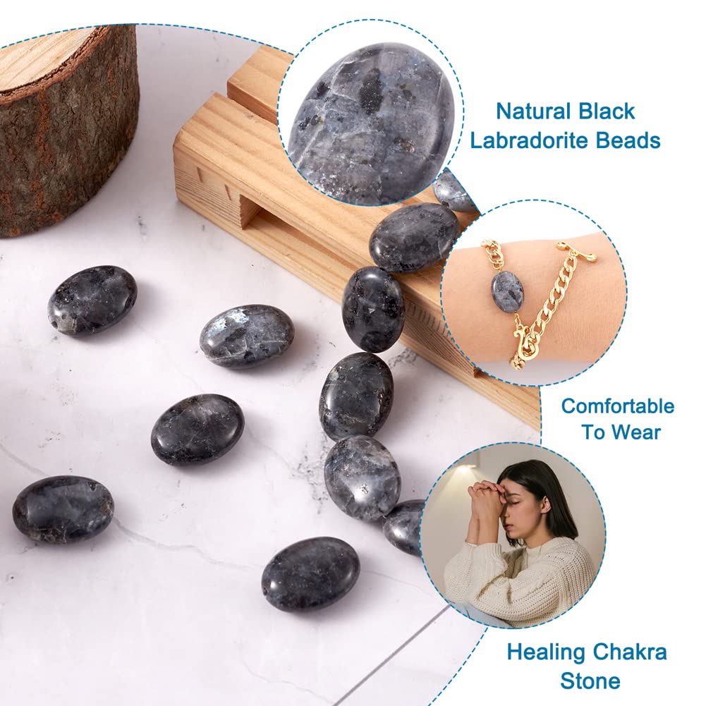 Fashewelry 20pcs Natural Black Labradorite Stone Beads Flat Oval Healing Crystal Loose Gemstone Beads 18x13.5mm for Jewelry Necklace Bracelet Earring Craft, 15.55 Inch