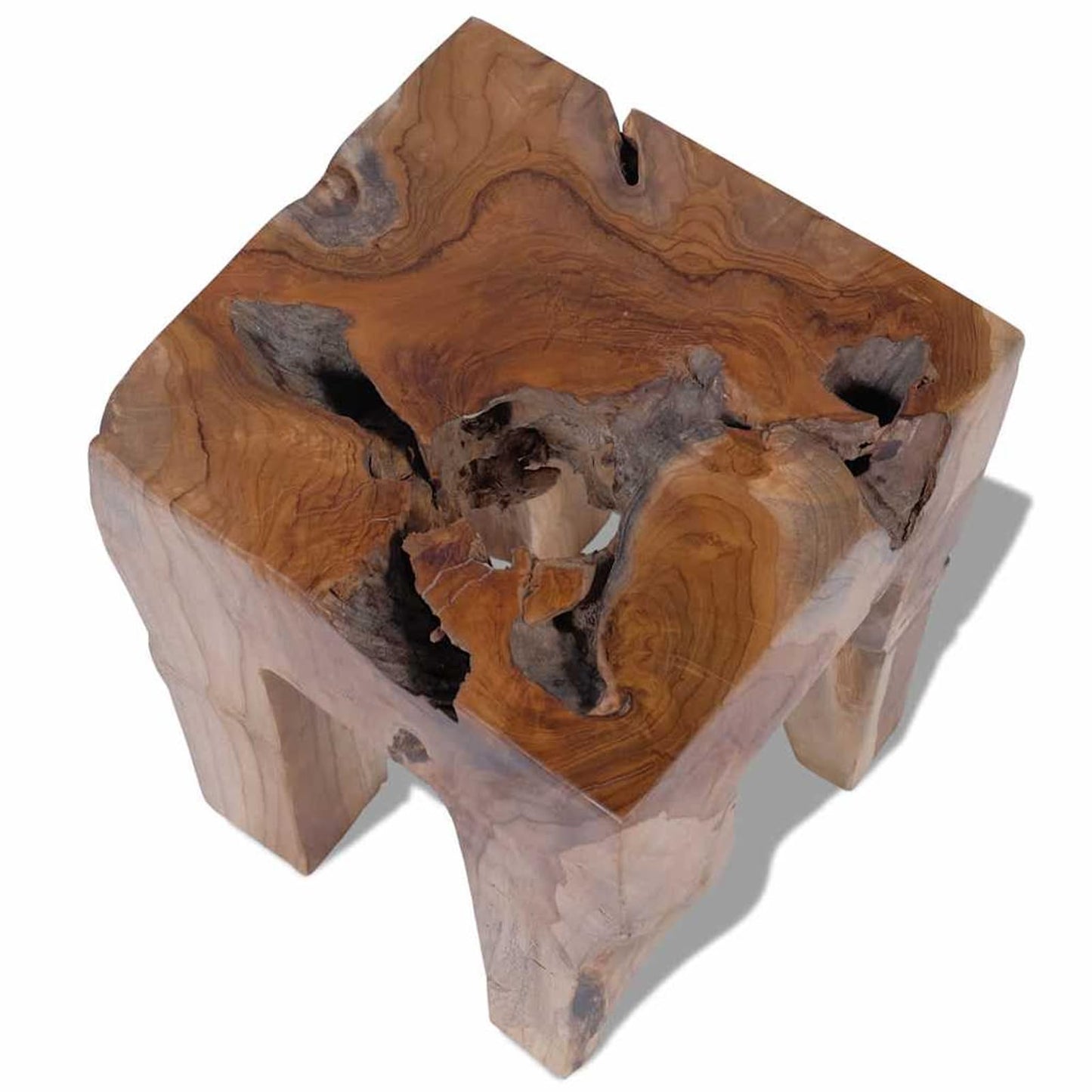 Gecheer Teak Wooden Rustic Stool Handmade for Home Decoration 30 x 30 x 40 cm