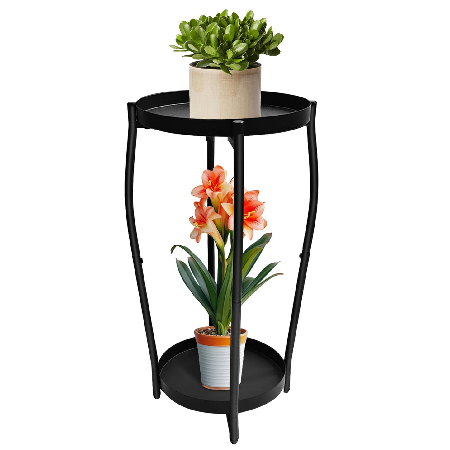 Uniqcovosa Plant Stand Indoor, 2 Tier Tall Wood Plant Stand, 4-Leg Floor Corner Plant Stands, Heavy Duty Plant Shelf Plant Rack Flower Stands For Home Decor (B - Black)