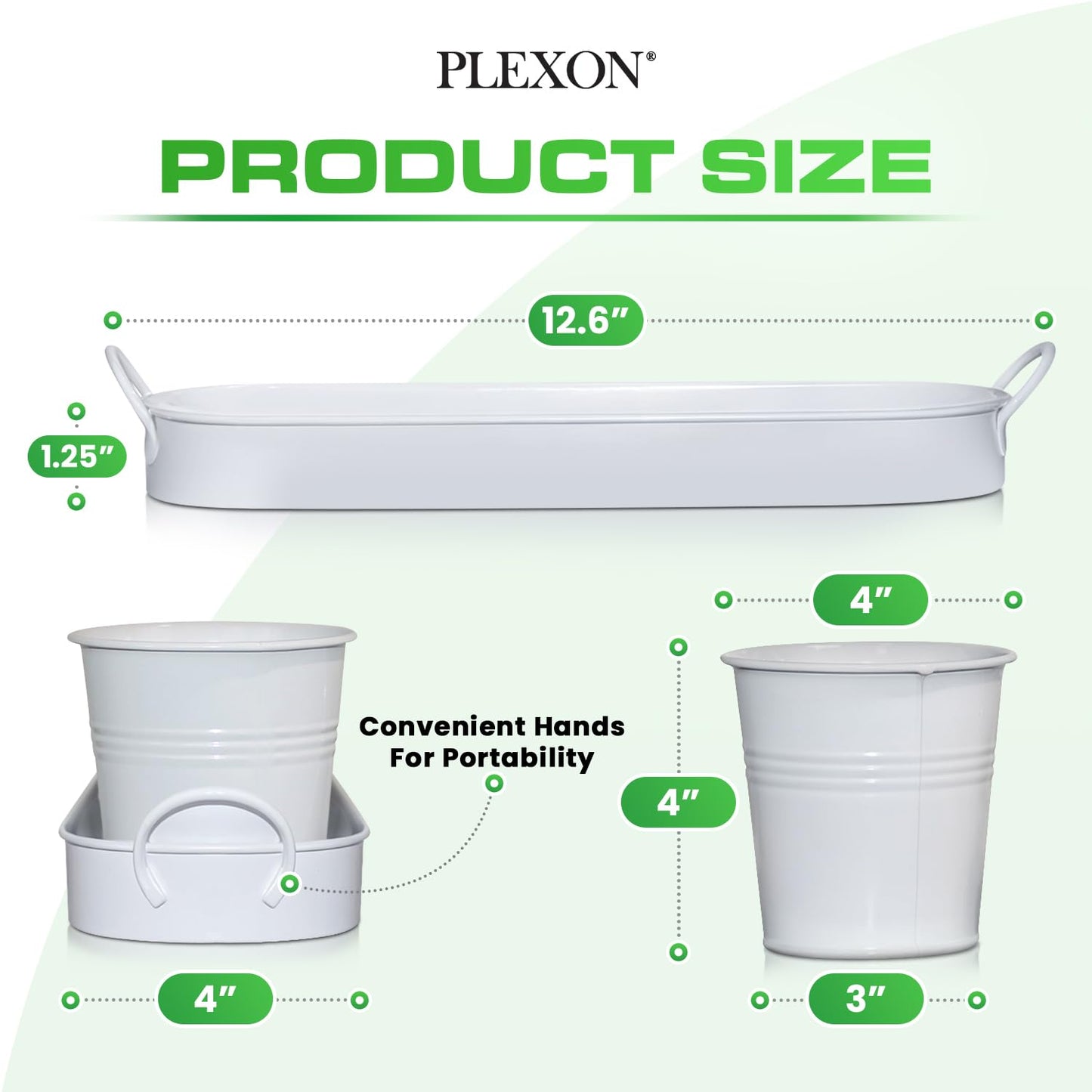 Plexon Herb Planter Indoor Garden Set of 3 with Tray, Metal Herb Pots for Indoor Plants, Round Kitchen Garden Kit Ideal for Windowsill Planter or Countertop, White Powder Coated