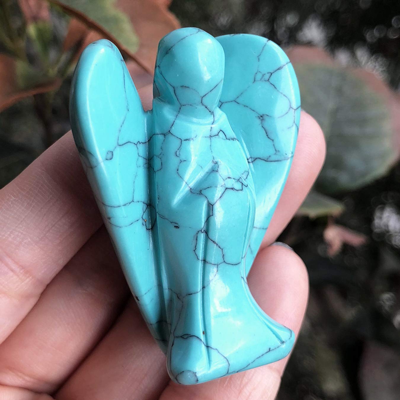 favoramulet 2 Inches Synthetic Green Howlite Turquoise Crystal Pray Guardian Angel Statue, Carved Healing Peace Angel with Wing Figurine Pocket Stone