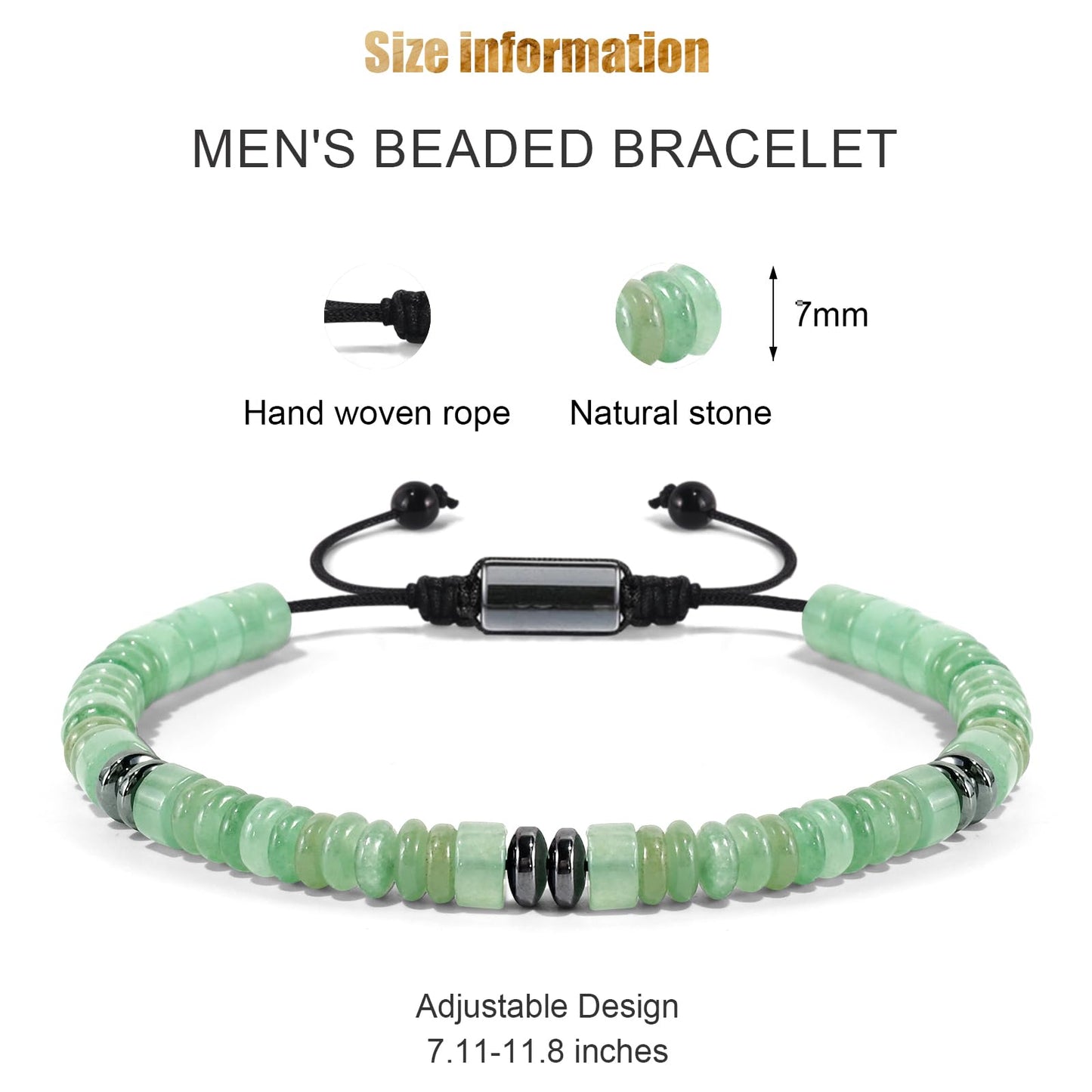 VIBILIA Healing Crystal Bracelets Beaded Bracelets for Men Women Green Aventurine Natural Stone Adjustable Bracelets Unique Gifts for Father Son Grandfather Brother Friend