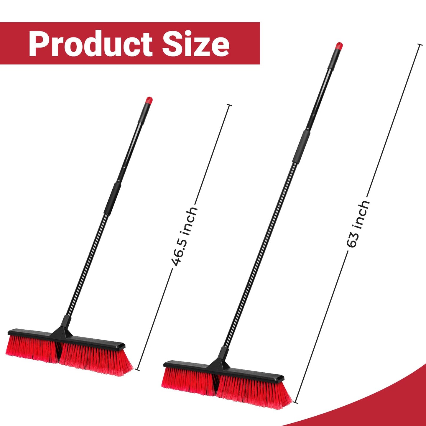 24" Push Broom with 63" Long Handle, Heavy Duty Broom for Floor Sweeping, Stiff Bristles Broom Brush for Workshop, Garage, Concrete, Patio and Deck