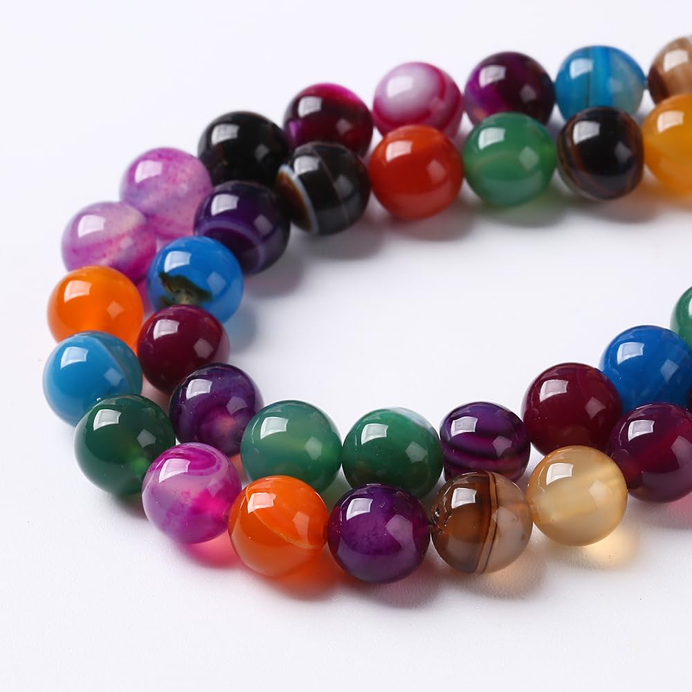 45pcs 8mm Natural Multicolor Stripe Agate Beads for Jewelry Making Natural Stone Energy Healing Beads DIY Bracelet Necklace 15"(8mm, Multicolor Stripe Agate)