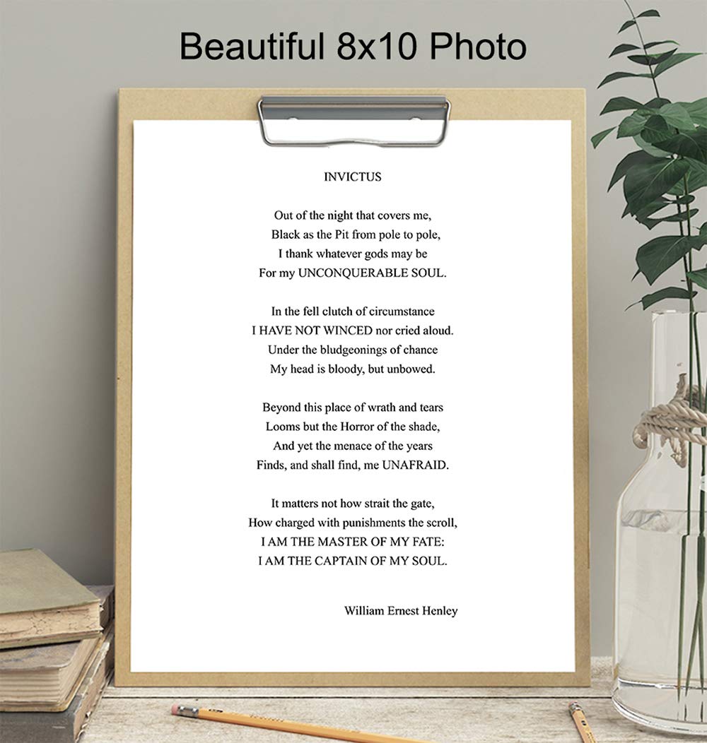 Invictus Poem Wall Art Print Typography - 8x10 Unframed Photo - Makes a Great Gift for Home Decor - Motivational and Inspirational