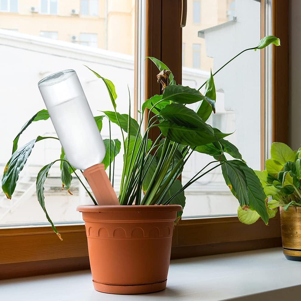 Tcamp 10 Pack Terracotta Watering Spikes, Plant Watering Devices Wine Bottle Automatic Plant Self Watering Spikes for Vacations, Self-Watering Stakes for Indoor Outdoor Plants