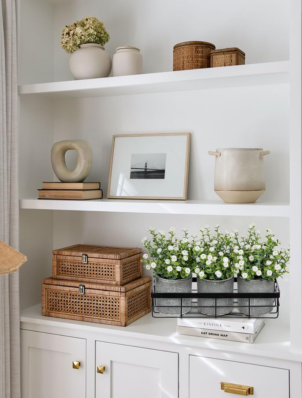 DILATATA Baby's Breath Artificial Flowers Table Centerpiece Decoration Potted Artificial Babys Breath Small Fake Plants for Shelf Desk Home Decor Fake White Babys Breath Flower with Vase