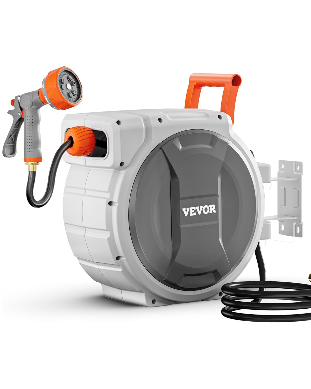 VEVOR Retractable Garden Hose Reel, 5/8 Inch x 100 ft Wall Mounted Hose Reel, Heavy Duty Garden Hose Reel with 9 Patterns Nozzle, Any Length Lock, Upgraded Slow Return System and 180°Swivel Bracket