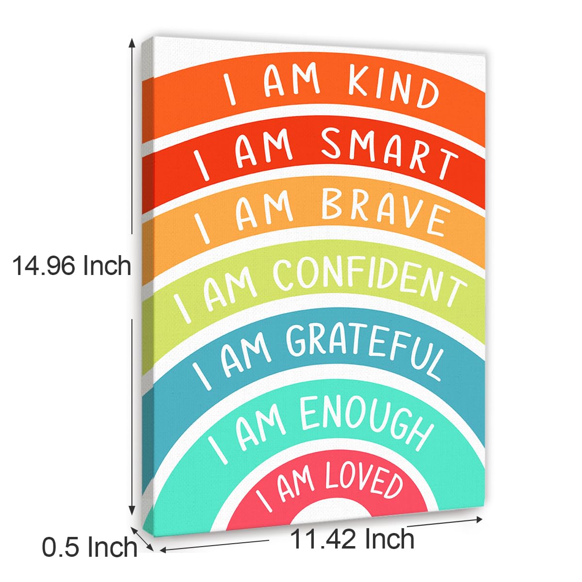 Positive Kids Affirmation Wall Decor, I Am Kind Smart Rainbow Classroom Wall Art Canvas Framed Print for Calming Corner School Counselor Wall Decor 12 x 15 in