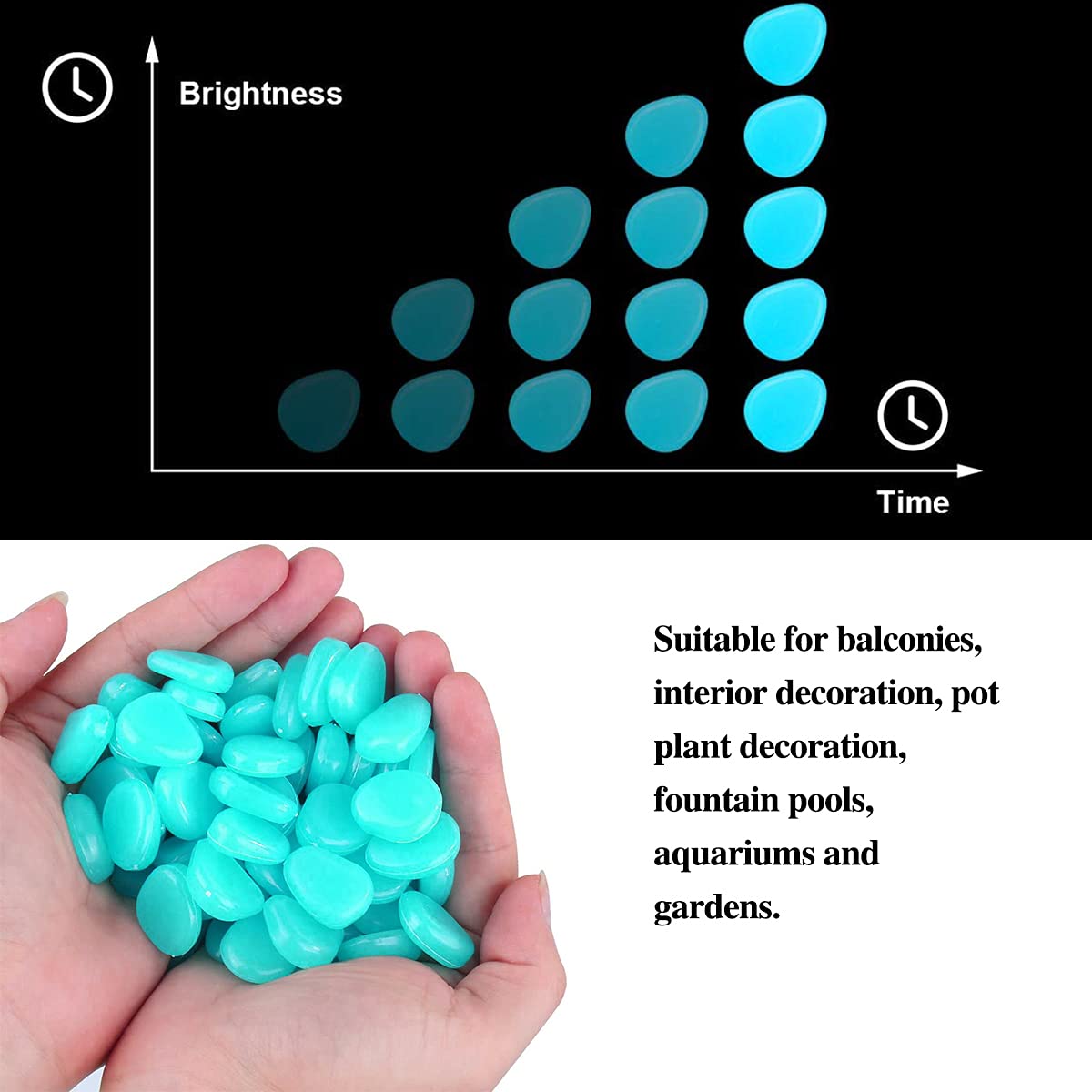 Muzero Glow in The Dark Rocks - 200pcs Blue Glow Pebbles Luminous Stone for Fish Tank, Aquariums Rocks Garden Yard, Path Patio Decorations Powered by Light or Solar