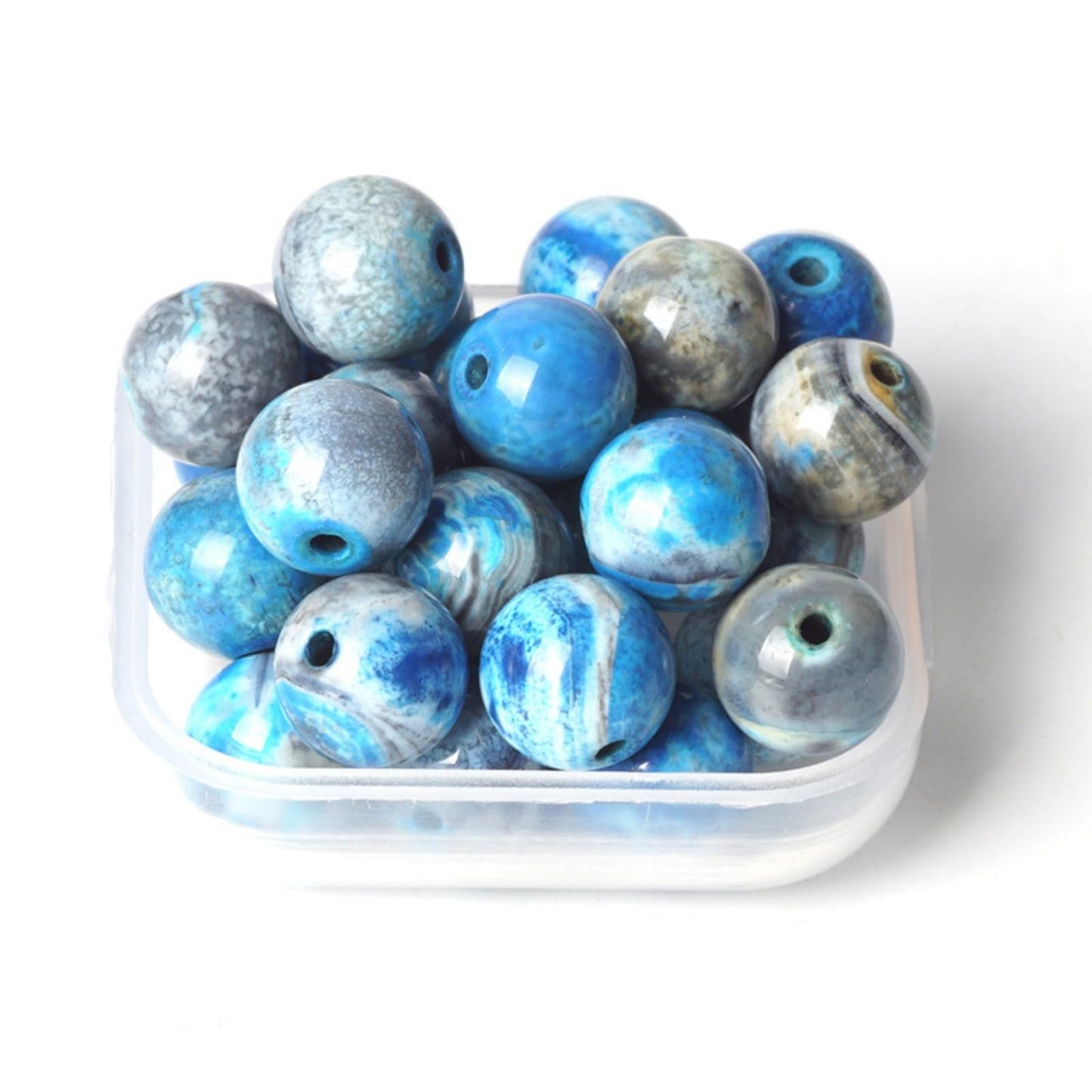 100Pcs Natural Stone 6mm Blue Stripe Agate Round Loose Gemstone Energy Healing Beads Hole Size 1mm DIY Smooth Beads for Bracelet Necklace Earrings Jewelry Making