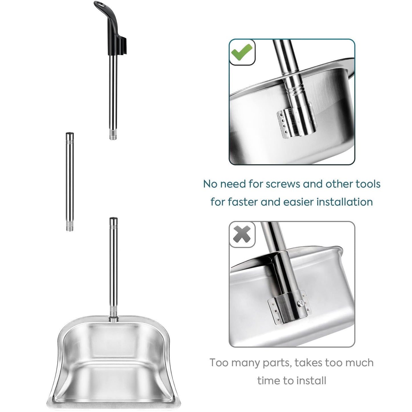 Yangbaga Dust Pans with Long Handle - 35”Heavy Duty Metal Upright Stand Up Dustpan - Long Handled Stand Up Dustpans - Best Dustpans for Home/Lobby/Shop/Garage/Yard