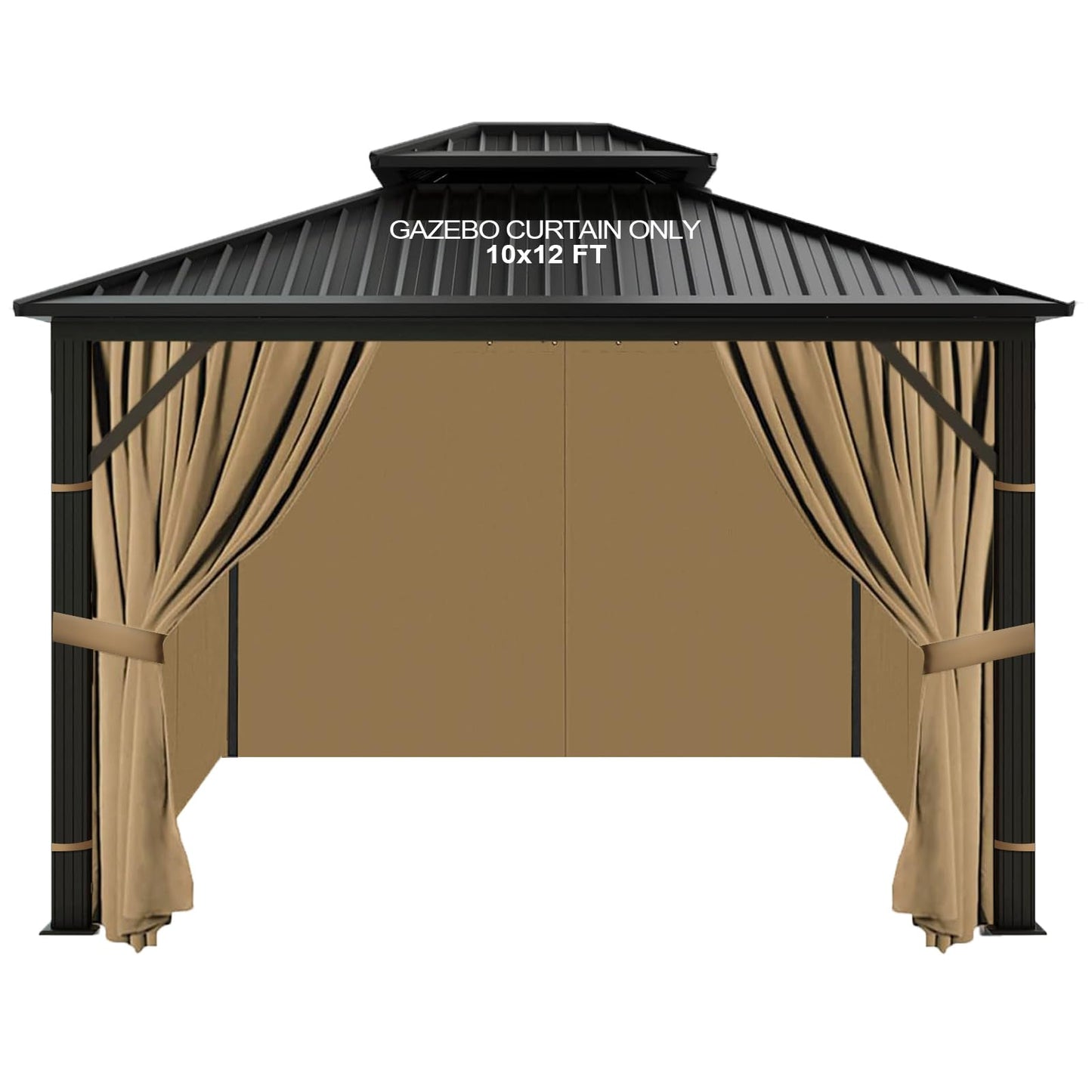 slashome 10'x12' Gazebo Curtains Outdoor Waterproof, Khaki Universal Replacement Curtain 4-Panels, Sidewalls with Zipper for Garden, Patio, Yard (Only Curtains)