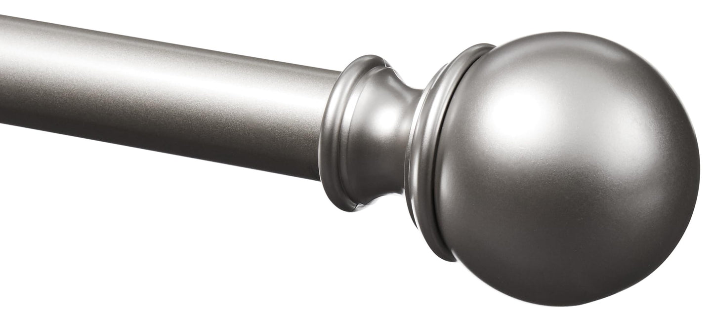 Amazon Basics Sturdy Adjustable Curtain Rod for Windows with Round Finials, Easy Installation, 1-Inch Rod, 36" to 72", Nickel, 1-Pack