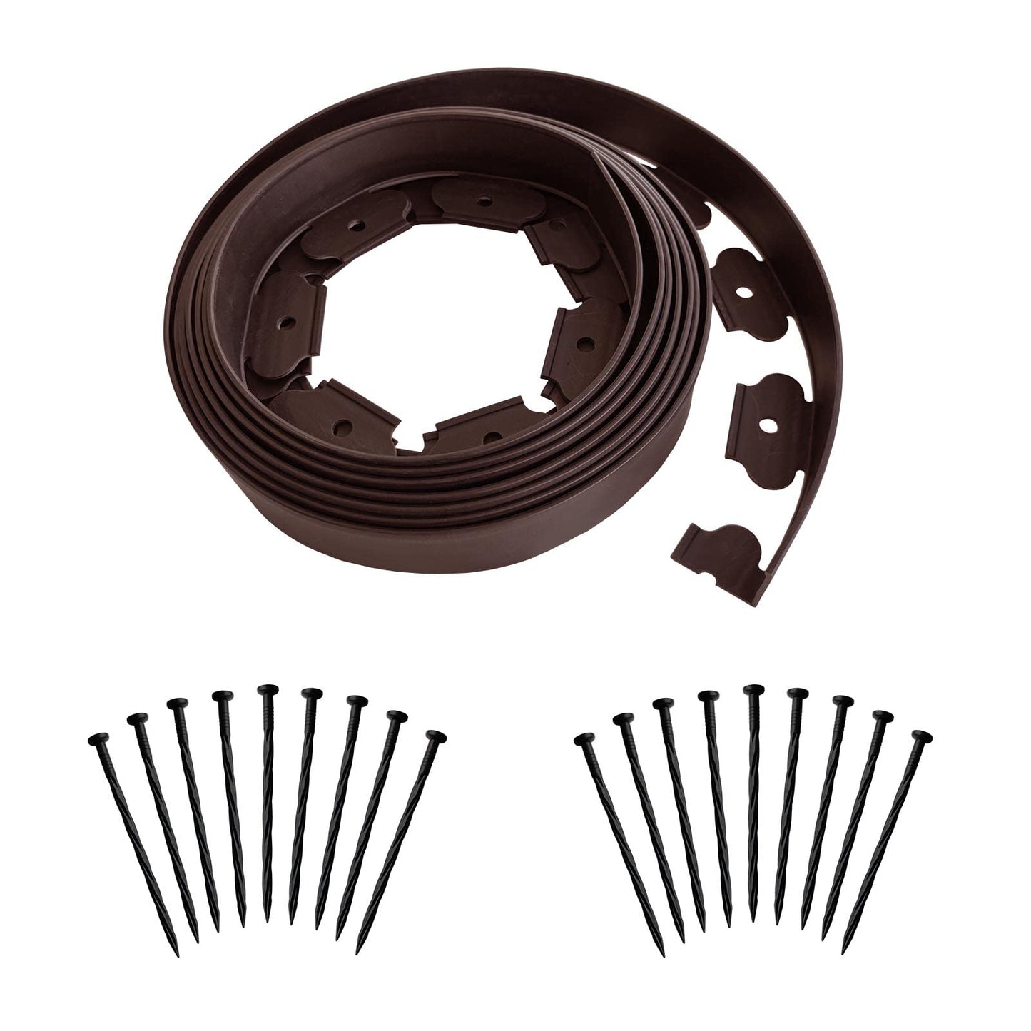 20FT Brown Landscape Edging No Digging Garden Edging Kit Include 18 Spikes, Premium Yard Edging Fence with One Spike per Feet