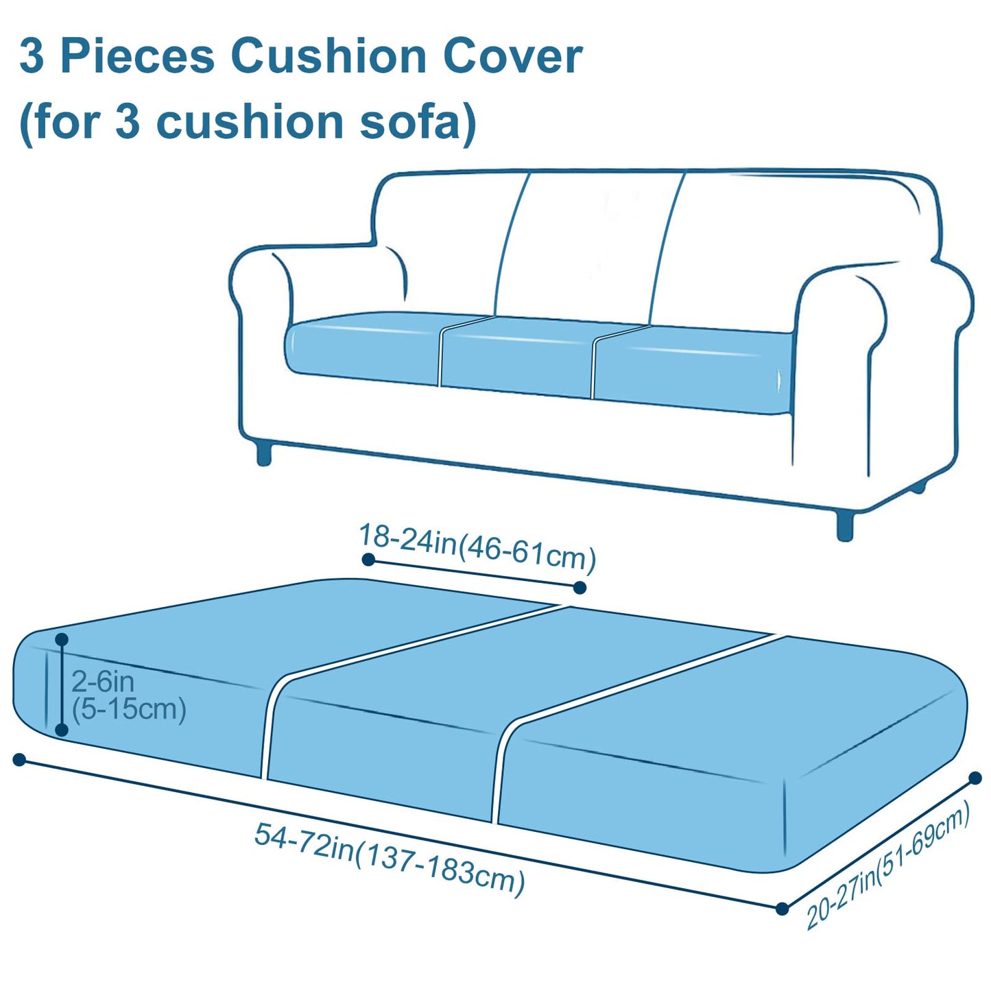 Smiry Waterproof Couch Cushion Covers, Stretch Washable Sofa Cushion Cover, Soft Sofa Slipcover Elastic Non-Slip Furniture Protector for Pets, Kid (3 Pack, Grey)