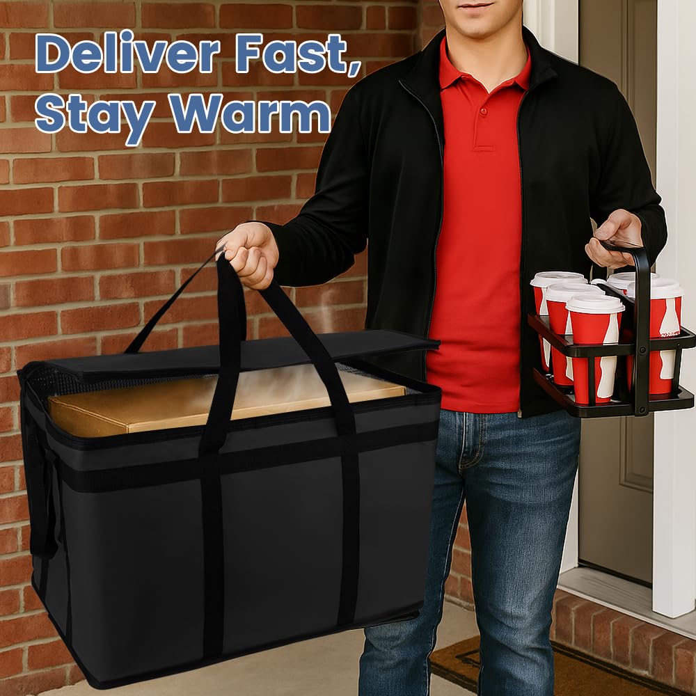 Cooler Insulated Food Delivery Bag & Drink Carrier with Hard Bottom, XXX-Large Pizza Bags for Commercial Food Delivery, Grocery Catering Travel Thermal Frozen Carrier, Cold Warmer Accessories