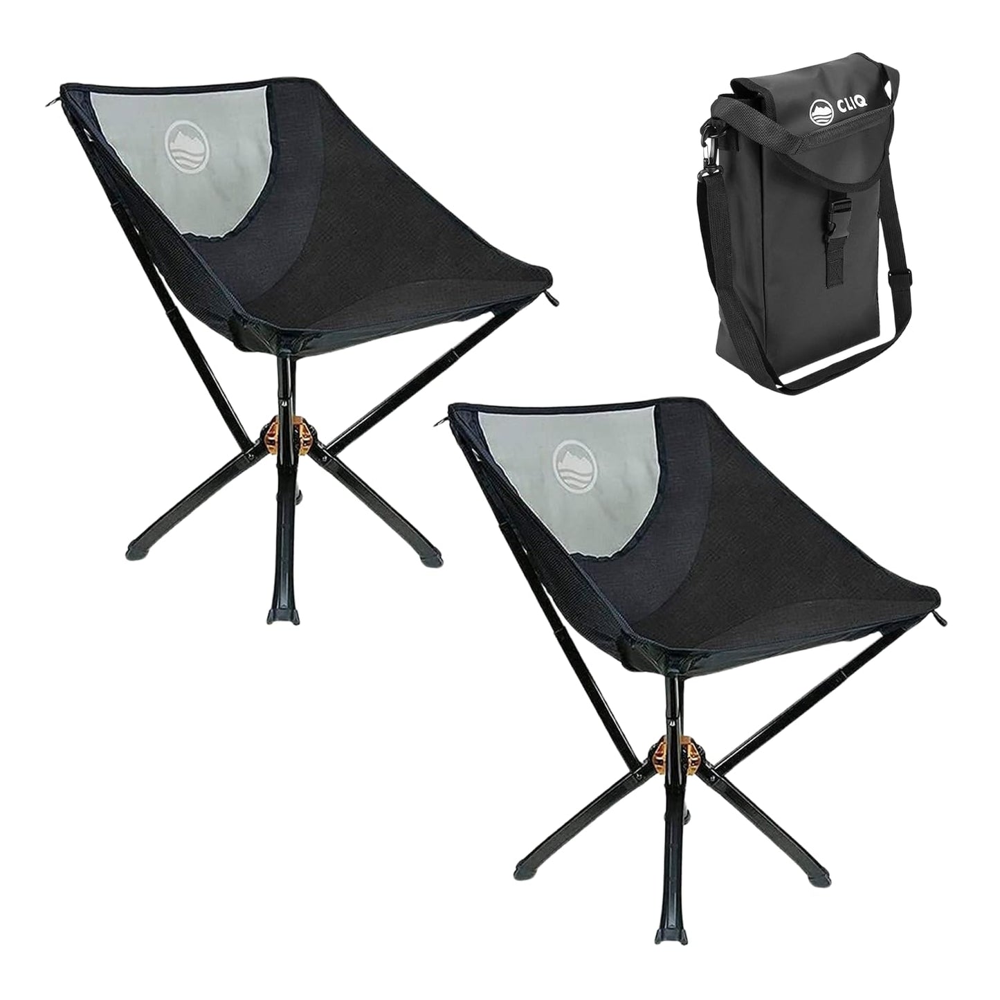 CLIQ Portable Chair Version 1.0 with Free Bag - Lightweight Folding Chair for Camping - Supports 300 Lbs - Perfect for Outdoor Adventures - Black Bundle