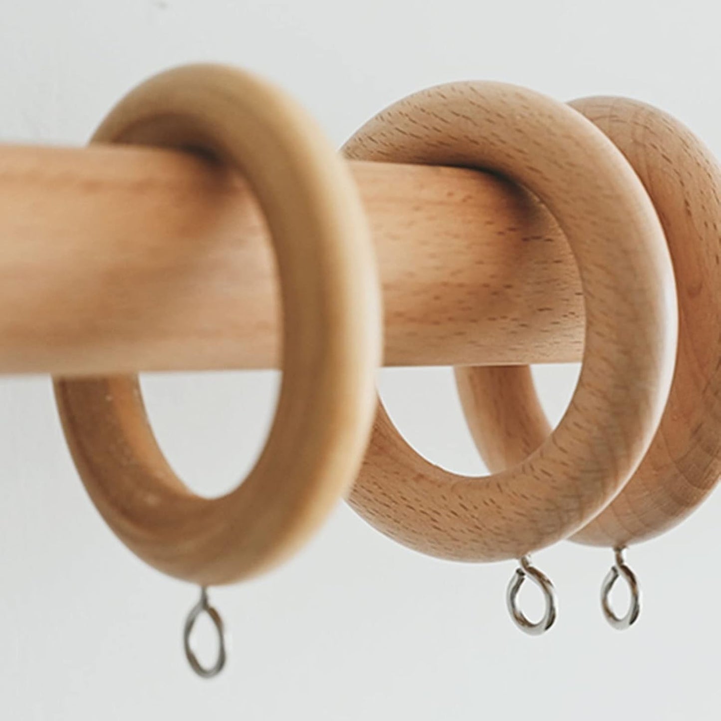 96 Pcs Wooden Drapery Curtain Rings with Metal Hooks – 3.5''Outer, 2.7" Inner Diameter – Beechwood Durable Wooden Drapery Rod Rings for 1-1.5 inch – Pack of 96