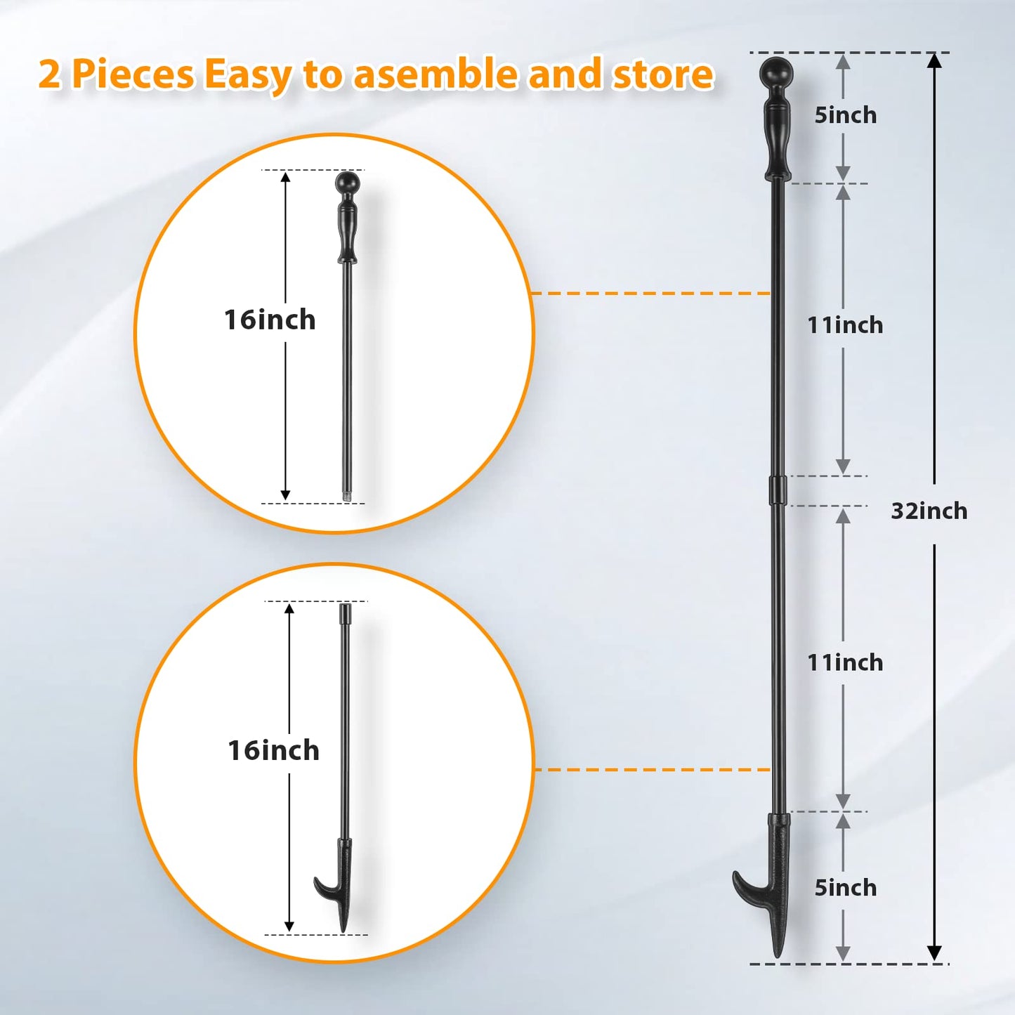 FEED GARDEN 32 Inch Fireplace Poker and 26 Inch Fireplace Tongs Set for Fire Pit Fireplace Tools Accessories Log Grabber Set For Camping Wood Stove Patio Campfire Picnic Indoor Outdoor