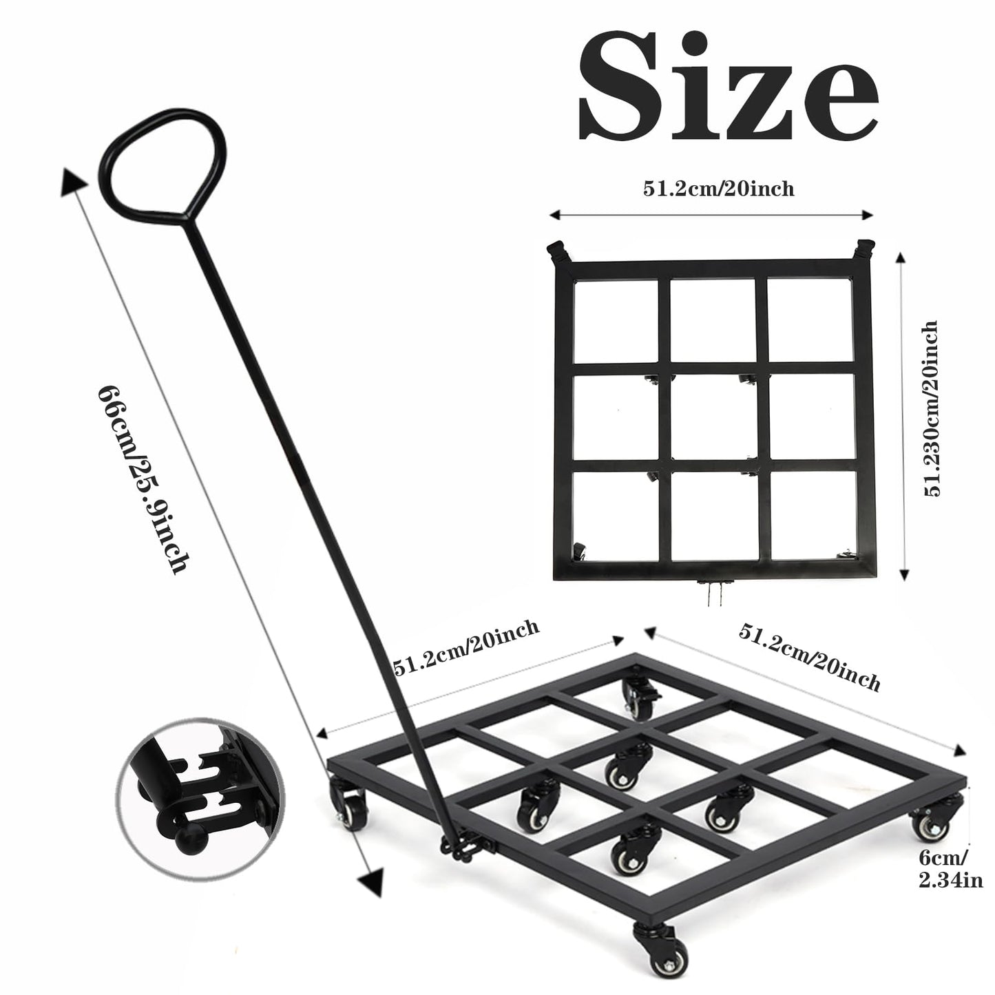 Goooxim 20-Inch Heavy Duty Plant Dolly with Wheels - 360° Swivel Rolling Planter Base for Indoor/Outdoor Use, Supports up to 200lbs, Includes Removable Handle for Effortless Mobility