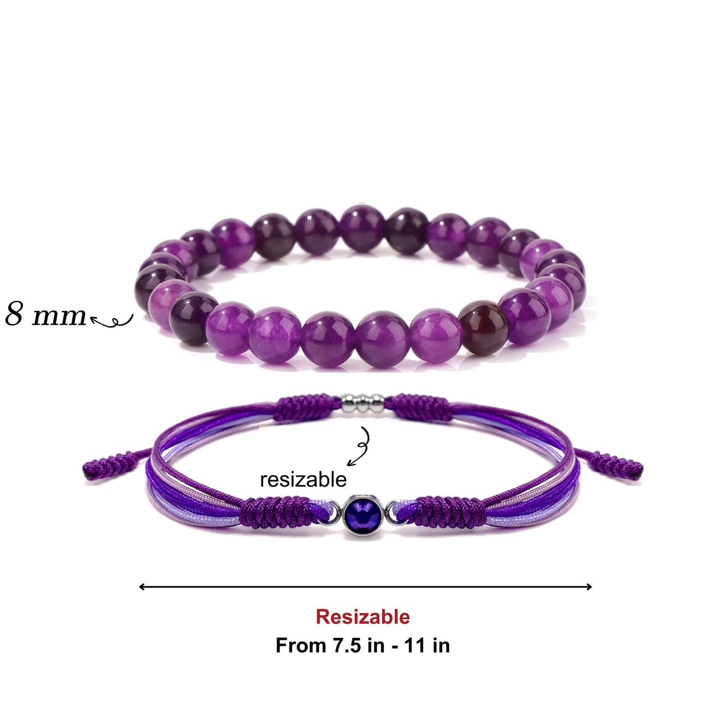 Crgwxzl February Birthstone Bracelets for Women Men,Healing Crystal Protection Stone Amethyst Beads Bracelet,String Wrap Zodiac Month Bracelets Birthday Jewelry Gifts