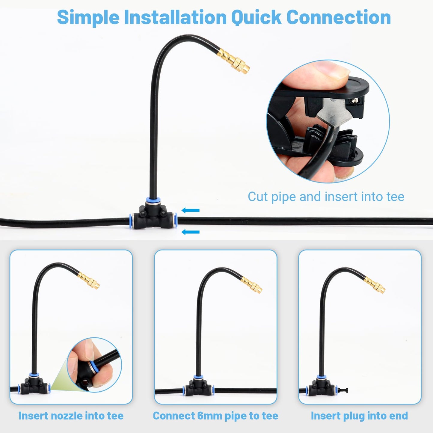 Thiswing 100FT 360° Adjustable Drip Irrigation Kit – 1/4" Tubing with 18 Nozzles, Full-Circle Spray for Greenhouse, Vegetable Garden & Potted Plants, Water-Saving DIY Irrigation System
