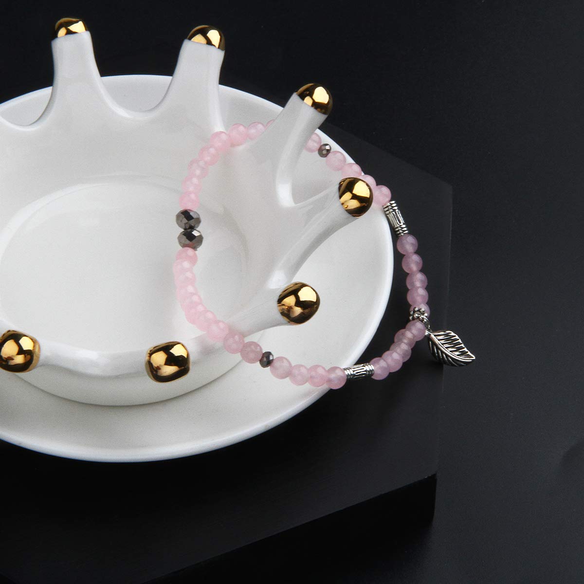 Jardme Rose Quartz Healing Pink Crystal Bracelets for Women, 8mm Beaded Natural Stone Stretch Chakra Bracelets Tree of Life Bracelet Jewelry Gifts for Women
