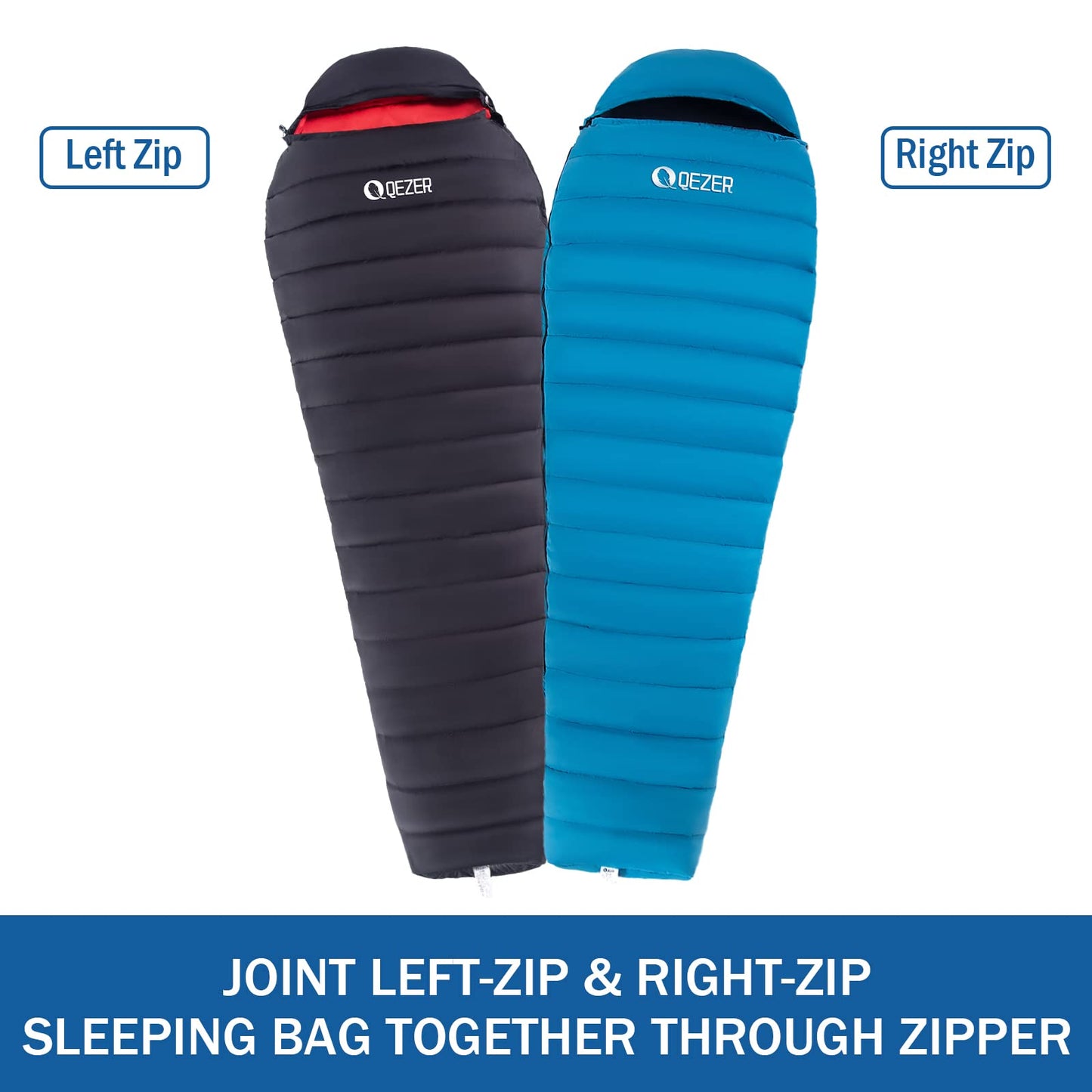 QEZER Ultralight Down Sleeping Bag for Adults 36-61 Degree F with 600 Fill Power, Compact Three Season Sleeping Bag for Backpacking, Hiking and Camping