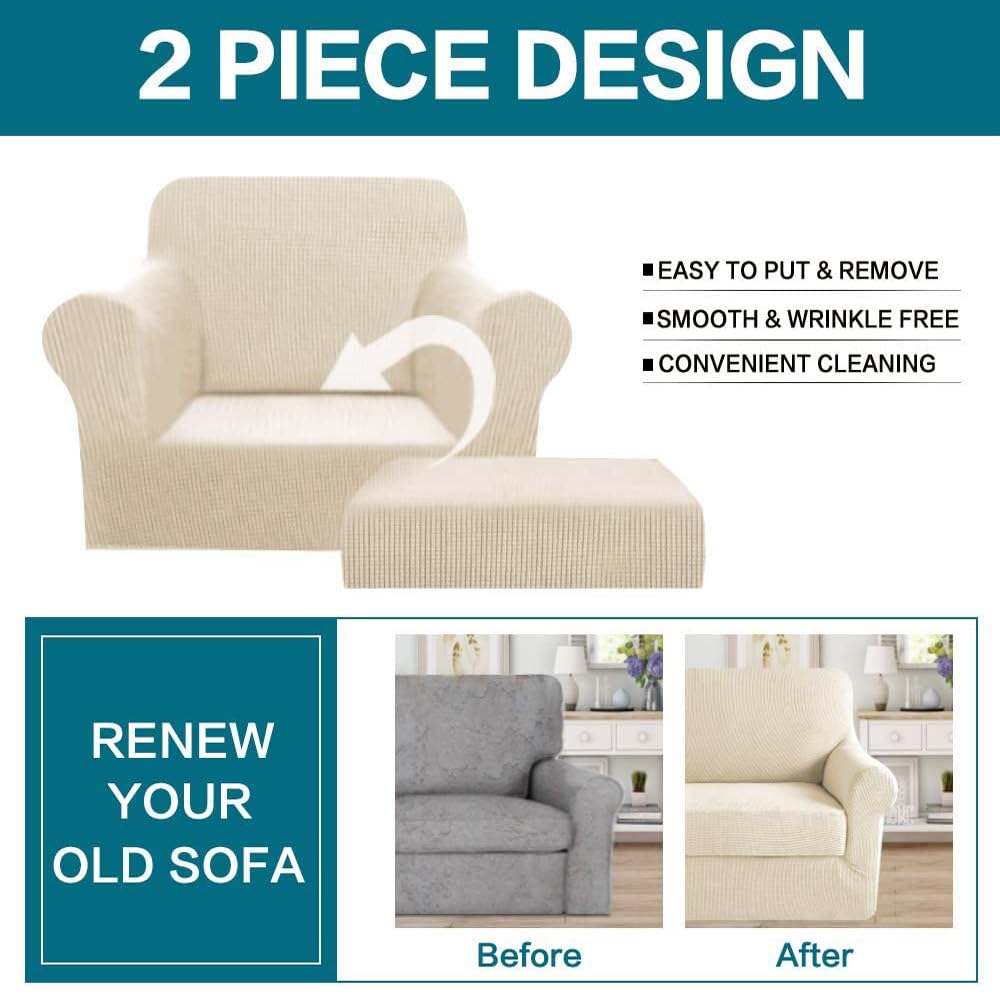 Turquoize 2 Piece Chair Covers for Living Room Armchair Cover Armchair Slipcovers with Arms Feature Thick Jacquard Fabric (Chair,Biscotti Beige)