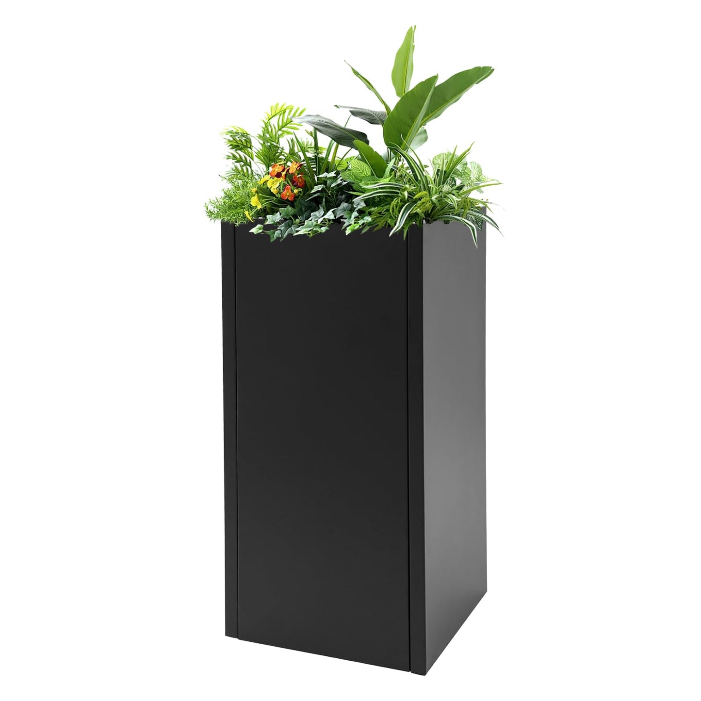 LUOSHALIYA Metallic Heavy Outdoor/Indoor Planter Box, Seamless Large Metal Planter for Tall Trees, Plants, Flowers, No Assembly Required (Black, 14 * 14 * 30 inch)