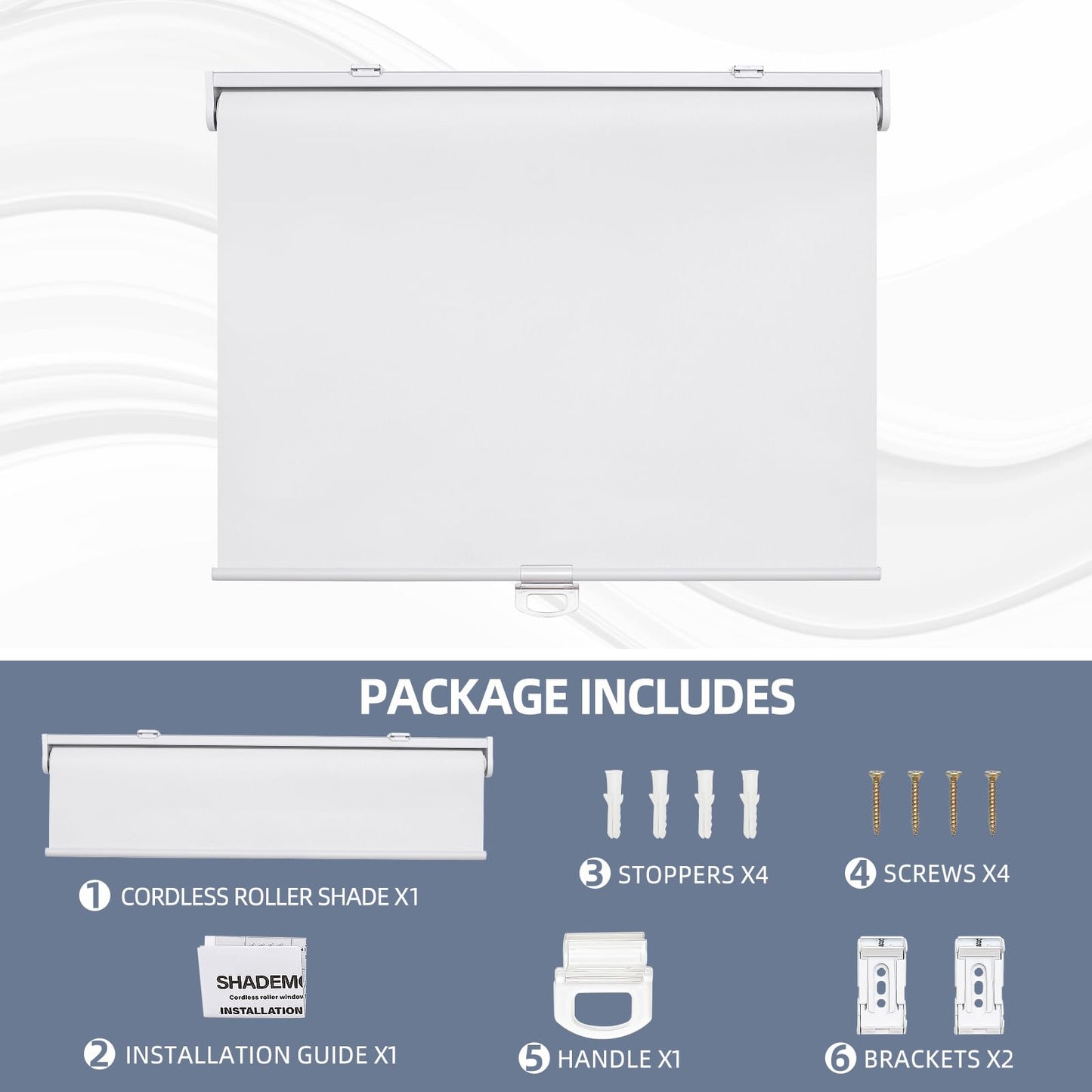 SHADEMOON Cordless Blackout Window Roller Shades, Pull Down Spring System Indoor Blinds, Room Darkening Waterproof UV Blocking Thermal Insulated Fabric for Home Office (White, Width 14", Height 72")