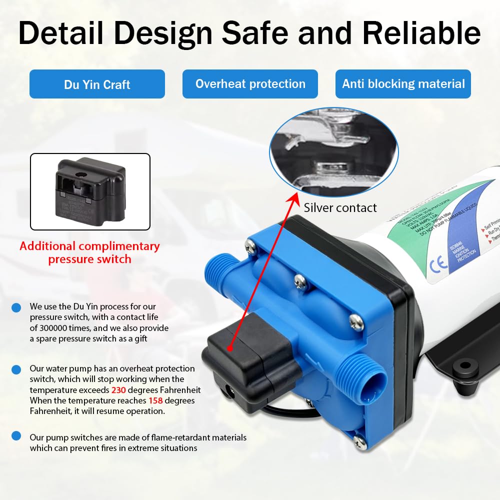 110V AC electric high-pressure self-priming diaphragm pump, Equipped with pressure switch，5.5GPM, 70Psi, for RV Marine Yacht Lawn Garden