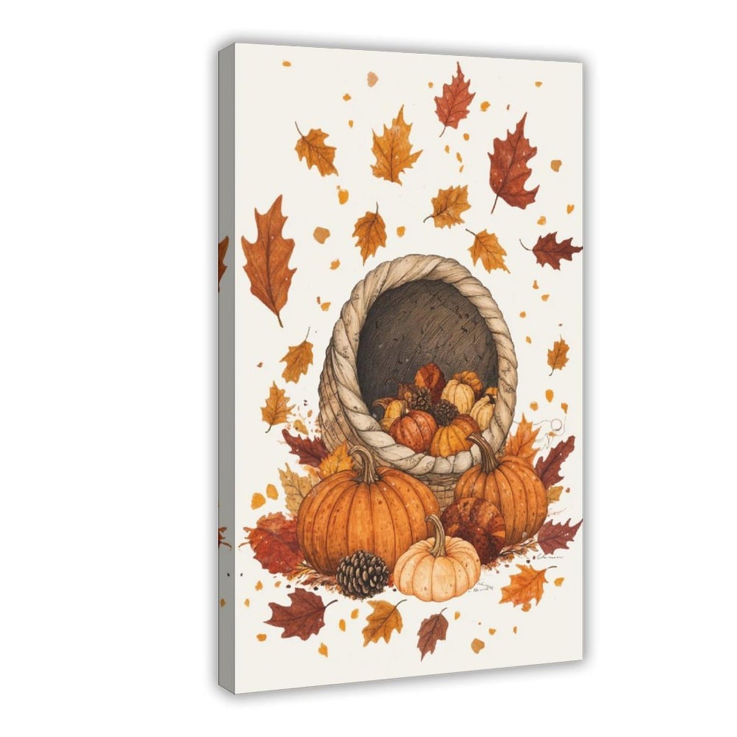 XAHOR Thanksgiving Harvest Illustration, Pumpkins, Cornucopia And Falling Leaves, Modern Festive Wall Decor Poster for Room Aesthetics Canvas Wall Art Poster And Print 12x18inch(30x45cm)