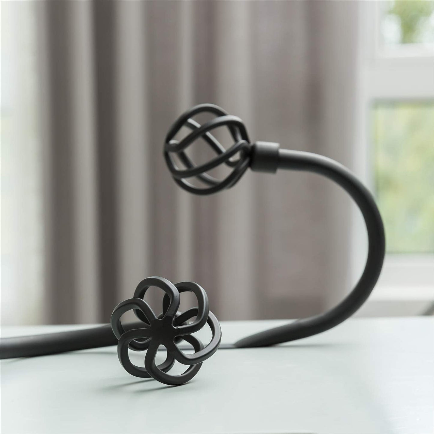HIKMLK Geometric Industrial Curtain Holdbacks 2pcs, Solid Cast Iron Heavy Duty Curtain Tiebacks for Wall, Side Holder Pull Back Hooks for Drapes Tie Back Home Window Decor (Matt Black)