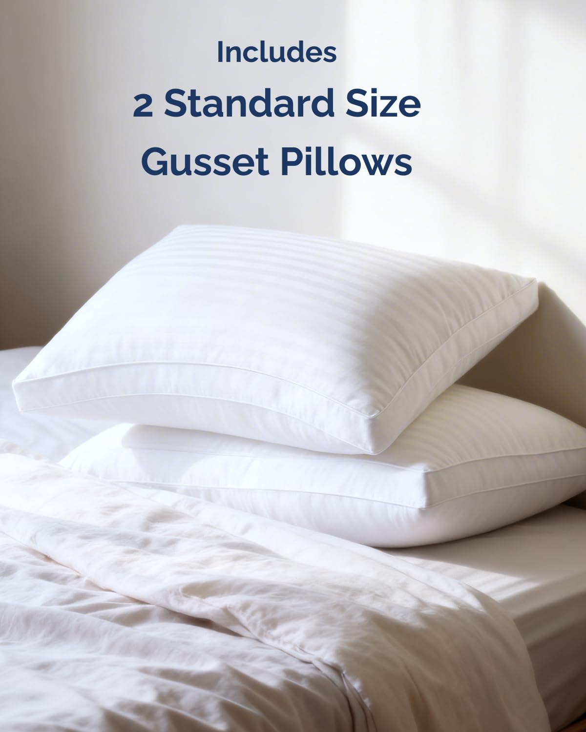 Bed Pillows for Sleeping Standard Size - Set of 2, Soft & Fluffy with Down Alternative Filling - Hotel Luxury Quality, Gusseted Pillow for Back, Stomach & Side Sleepers - Comfy & Breathable - White