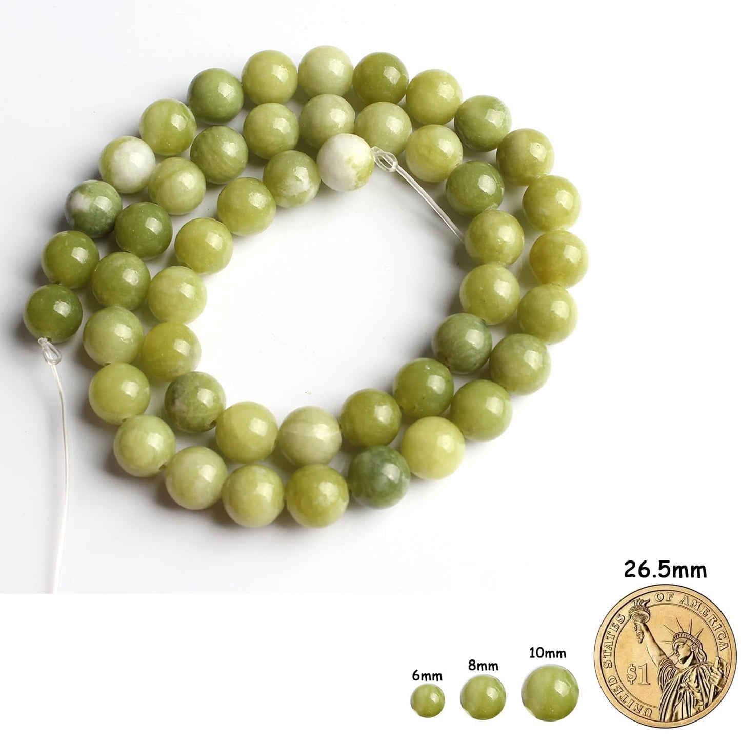 Yochus 45pcs Green China Jade Beads，8mm Natural Stone Round Loose Beads for Jewelry Making Earring Necklace DIY Crafts